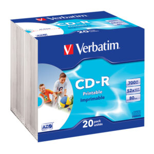 Verbatim 43424, CD-R 700MB 52x, White Printable, 20 Pack Slim Case