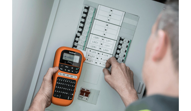 BROTHER P-Touch PT-E110VP Labelmaker Mono B/W Up to 12mm 180dpi 20mm/sec Cutter 2 line printing black orange - Image 5