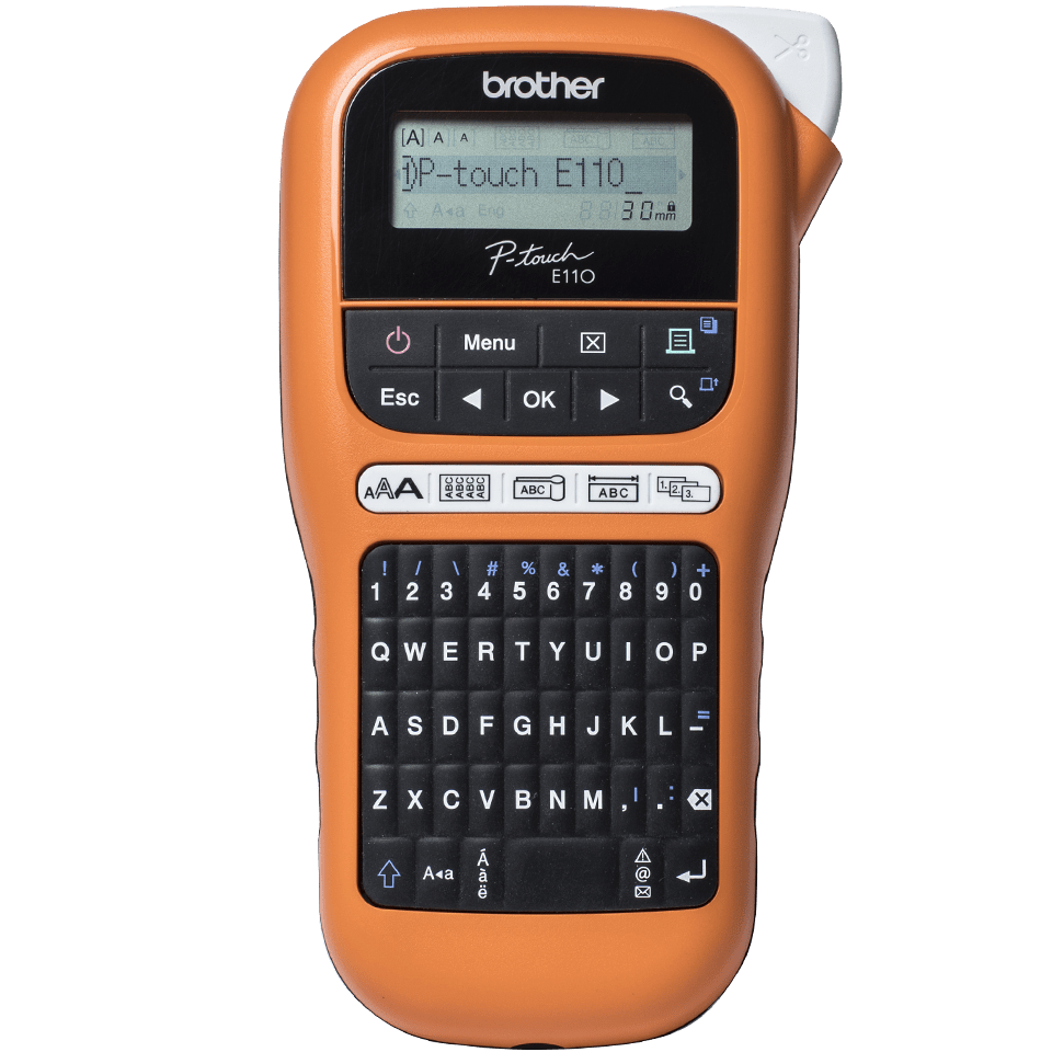 BROTHER P-Touch PT-E110VP Labelmaker Mono B/W Up to 12mm 180dpi 20mm/sec Cutter 2 line printing black orange - Image 2